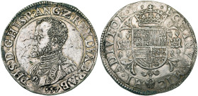 BRABANT, Duché, Philippe II (1555-1598), AR écu Philippe, 1557, Anvers. Au titre de roi d'Angleterre. D/ B. cuir. à g. PHS dans la légende. R/ Ecu cou...