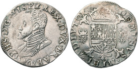BRABANT, Duché, Philippe II (1555-1598), AR demi-écu Philippe, 1562, Anvers. D/ B. cuir. à g. La légende débutant à 7h. R/ Ecu couronné sur une croix ...