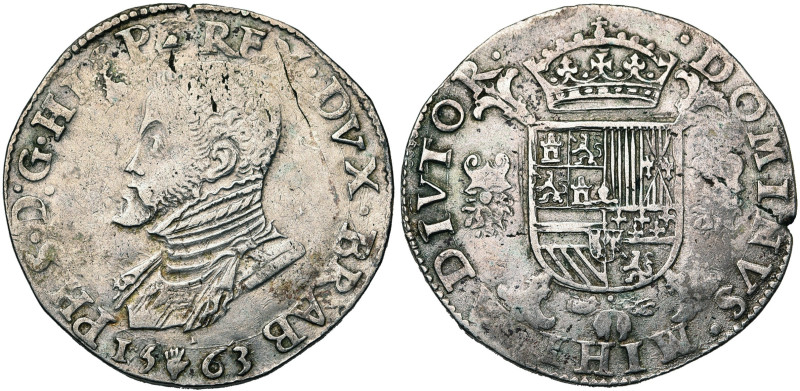 BRABANT, Duché, Philippe II (1555-1598), AR demi-écu Philippe, 1563, Anvers. D/ ...