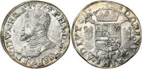 BRABANT, Duché, Philippe II (1555-1598), AR demi-écu Philippe, 1564, Anvers. D/ B. cuir. à g. La date au-dessus de la t. R/ Ecu couronné sur une croix...