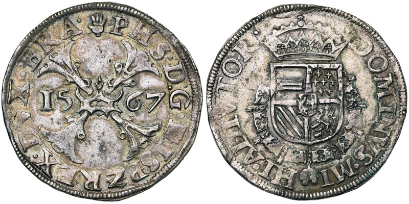 BRABANT, Duché, Philippe II (1555-1598), AR demi-écu de Bourgogne, 1567, Anvers....