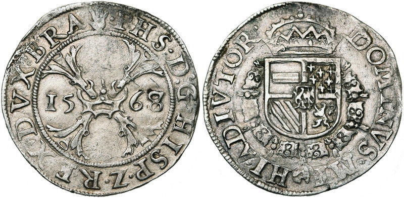 BRABANT, Duché, Philippe II (1555-1598), AR quart d'écu de Bourgogne, 1568 (sur ...