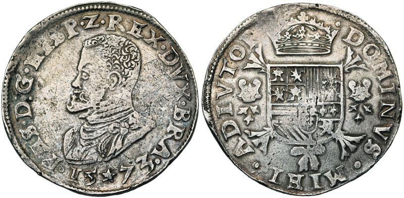 BRABANT, Duché, Philippe II (1555-1598), AR écu Philippe, 1573, Maastricht. D/ B...