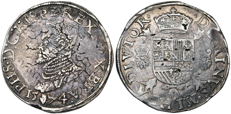 BRABANT, Duché, Philippe II (1555-1598), AR écu Philippe, 1574, Anvers. D/ B. cu...