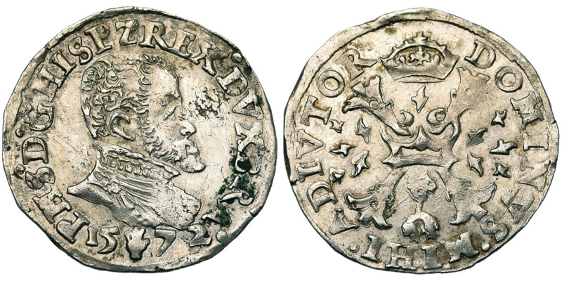 BRABANT, Duché, Philippe II (1555-1598), AR dixième d'écu Philippe, 1572, Anvers...