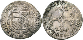 BRABANT, Duché, Philippe II (1555-1598), AR vingtième d'écu Philippe, 1571, Anvers. D/ Ecu couronné, entouré du collier de la Toison d'or. R/ Croix fl...