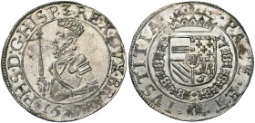 BRABANT, Duché, Les Etats en révolte (1577-1581), AR écu des Etats, 1578, Maastricht. D/ Le roi à mi-corps à g., couronné et cuirassé, ten. un grand s...