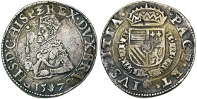BRABANT, Duché, Les Etats en révolte (1577-1581), AR écu des Etats, 1579, Anvers. D/ Le roi à mi-corps à g., couronné et cuirassé, ten. un grand scept...