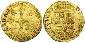 BRABANT, Duché, Les Etats en révolte (1577-1581), AV couronne d'or, 1580, Anvers. Frappée sous l'autorité des Etats de Brabant. D/ Croix fleurdelisée,...