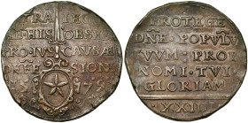 BRABANT, Duché, Maastricht assiégée par Alexandre Farnèse, Cu 24 sols, 2e émission (14 mai 1579). D/ Ecu de la ville sous une épée. Dans le champ: TRA...