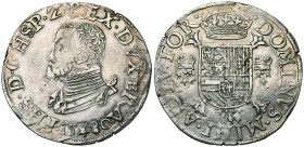 BRABANT, Duché, Philippe II (1555-1598), AR demi-écu Philippe, 1580, Maastricht. D/ B. cuir. à g. R/ Ecu couronné avec écusson de Portugal sur le tout...
