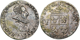 BRABANT, Duché, François d'Alençon, duc d'Anjou (1581-1584), AR demi-écu, 1582, Anvers. D/ B. cuirassé à d., avec une large fraise. R/ AETERNVM MEDITA...