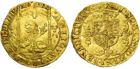 BRABANT, Duché, Les Etats de Brabant (1584-1585), AV lion d'or, 1584, Anvers. D/ ANTIQVA VIRTVTE ET FIDE Lion assis à g. sous un dais gothique entre d...