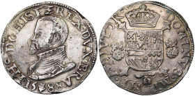 BRABANT, Duché, Philippe II (1555-1598), AR écu Philippe, 1588, Anvers. D/ B. cuir. à g. R/ Ecu couronné avec écusson de Portugal sur le tout, sur une...