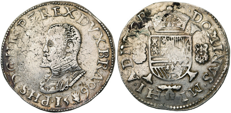 BRABANT, Duché, Philippe II (1555-1598), AR écu Philippe, 1590, Anvers. D/ B. cu...