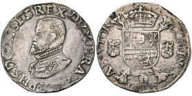 BRABANT, Duché, Philippe II (1555-1598), AR écu Philippe, 1592, Anvers. D/ B. cuir. à g. R/ Ecu couronné avec écusson de Portugal sur le tout, sur une...