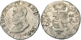 BRABANT, Duché, Philippe II (1555-1598), AR demi-écu Philippe, 1590, Anvers. D/ B. cuir. à g. R/ Ecu couronné avec écusson de Portugal sur le tout, su...