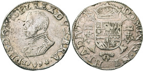 BRABANT, Duché, Philippe II (1555-1598), AR demi-écu Philippe, 1591, Anvers. D/ B. cuir. à g. R/ Ecu couronné avec écusson de Portugal sur le tout, su...