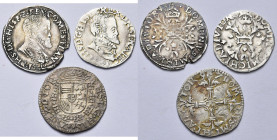 BRABANT, Duché, Philippe II (1555-1598), lot de 3 p.: dixième d'écu Philipe, 1571, Bruges et Utrecht; vingtième d'écu Philippe, 1597, Tournai (Très Be...