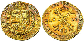 BRABANT, Duché, Albert et Isabelle (1598-1621), AV double albertin, 1601, Anvers. D/ Ecu couronné, entouré du collier de la Toison d'or. R/ Croix de B...