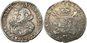 BRABANT, Duché, Albert et Isabelle (1598-1621), AR triple réal, 1605, Anvers. D/ B. accolés des archiducs à g. R/ Ecu parti d'Autriche-Bourgogne, cour...