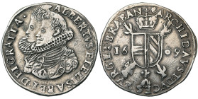 BRABANT, Duché, Albert et Isabelle (1598-1621), AR triple réal, 1609, Anvers. D/ B. accolés des archiducs à g. R/ Ecu parti d'Autriche-Bourgogne, cour...
