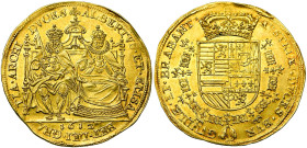 BRABANT, Duché, Albert et Isabelle (1598-1621), AV double souverain, 1612, Bruxelles. Seulement 993 p. frappées du 29 mai 1612 au 13 mars 1613. D/ Les...
