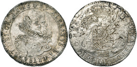 BRABANT, Duché, Albert et Isabelle (1598-1621), AR ducaton, 1619, Anvers. D/ B. accolés des archiducs à d. R/ Ecu couronné, tenu par deux lions, au-de...