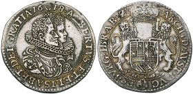 BRABANT, Duché, Albert et Isabelle (1598-1621), AR demi-ducaton, 1618, Anvers. D/ B. accolés des archiducs à d. R/ Ecu couronné, tenu par deux lions, ...