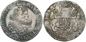 BRABANT, Duché, Albert et Isabelle (1598-1621), AR demi-ducaton, 1618, Bruxelles. D/ B. accolés des archiducs à d. R/ Ecu couronné, tenu par deux lion...