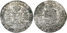 BRABANT, Duché, Albert et Isabelle (1598-1621), AR patagon, 1617, Bruxelles. D/ Croix de Bourgogne sous une couronne, portant le bijou de la Toison d'...