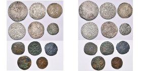 BRABANT, Duché, Albert et Isabelle (1598-1621), lot de 11 p.:demi-patagon, s.d., Anvers; quart de patagon, s.d., Anvers et Bruxelles (troué); quart de...