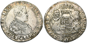 BRABANT, Duché, Philippe IV (1621-1665), AR ducaton, 1647, Anvers. Deuxième type. D/ B. dr. et cuir. à d. R/ Ecu couronné, tenu par deux lions. En des...