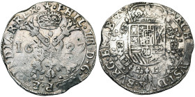 BRABANT, Duché, Philippe IV (1621-1665), AR patagon, 1627, Maastricht. D/ Croix de Bourgogne sous une couronne, portant le bijou de la Toison d'or. R/...