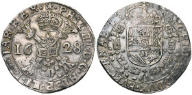 BRABANT, Duché, Philippe IV (1621-1665), AR patagon, 1628, Maastricht. D/ Croix de Bourgogne sous une couronne, portant le bijou de la Toison d'or. R/...