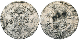 BRABANT, Duché, Philippe IV (1621-1665), AR demi-patagon, 1625, Maastricht. D/ Croix de Bourgogne sous une couronne, portant le bijou de la Toison d'o...
