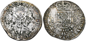BRABANT, Duché, Philippe IV (1621-1665), AR demi-patagon, 1632, Anvers. D/ Croix de Bourgogne sous une couronne, portant le bijou de la Toison d'or. R...