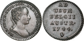 BRABANT, Duché, Marie-Thérèse (1740-1780), Cu liard, 1744, Anvers. D/ B. diad. à d. R/ Inscription en cinq lignes. W. 1132; VH 801. 3,79 g. Patine fon...
