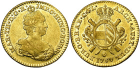 BRABANT, Duché, Marie-Thérèse (1740-1780), AV double souverain, 1757, Anvers. Deuxième type. D/ B. couronné à d. R/ Ecu ovale d'Autriche-Bourgogne, co...