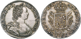 BRABANT, Duché, Marie-Thérèse (1740-1780), AR ducaton, 1751, Anvers. D/ B. dr. et diad. à d., avec pendant d'oreille. R/ Ecu couronné sur une croix de...