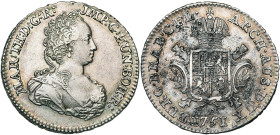 BRABANT, Duché, Marie-Thérèse (1740-1780), AR demi-ducaton, 1751, Anvers. D/ B. dr. et diad. à d. R/ Ecu couronné sur une croix de Bourgogne. W. 1118;...