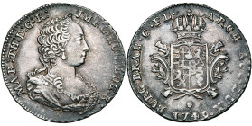 BRABANT, Duché, Marie-Thérèse (1740-1780), AR huitième de ducaton, 1749, Anvers. Tranche laurée. D/ B. dr. et diad. à d. R/ Ecu couronné sur une croix...