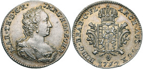 BRABANT, Duché, Marie-Thérèse (1740-1780), AR huitième de ducaton, 1752, Anvers. D/ B. dr. et diad. à d. R/ Ecu couronné sur une croix de Bourgogne. W...