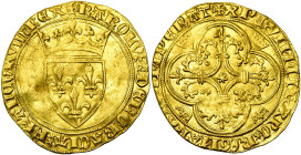 TOURNAI, atelier royal français, Charles VI (1380-1422), AV écu d'or à la couronne, 4e émission (juillet 1394), point 16e (plein). Différents: annelet...