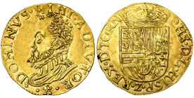 TOURNAI, Seigneurie, Philippe II (1555-1598), restauré, AV demi-réal d'or, s.d. (1583-1584). Sans les armes de Portugal. D/ DOMINVS MIHI ADIVTOR B. cu...