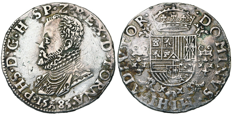 TOURNAI, Seigneurie, Philippe II (1555-1598), AR demi-écu Philippe, 1585. Sans l...