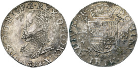 TOURNAI, Seigneurie, Philippe II (1555-1598), AR demi-écu Philippe, 1588. D/ B. cuirassé à g. R/ Ecu couronné avec écusson de Portugal sur le tout, su...