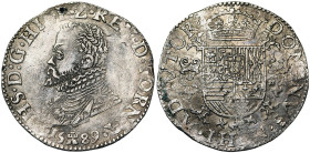 TOURNAI, Seigneurie, Philippe II (1555-1598), AR demi-écu Philippe, 1589. D/ B. cuirassé à g. R/ Ecu couronné avec écusson de Portugal sur le tout, su...