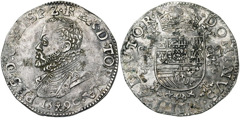 TOURNAI, Seigneurie, Philippe II (1555-1598), restauré, AR demi-écu Philippe, 15...