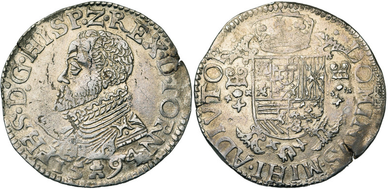 TOURNAI, Seigneurie, Philippe II (1555-1598), AR demi-écu Philippe, 1594. D/ B. ...